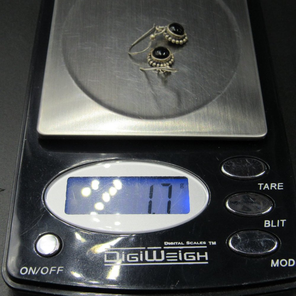 Sterling Small Black Material Rustic Earrings - image 6